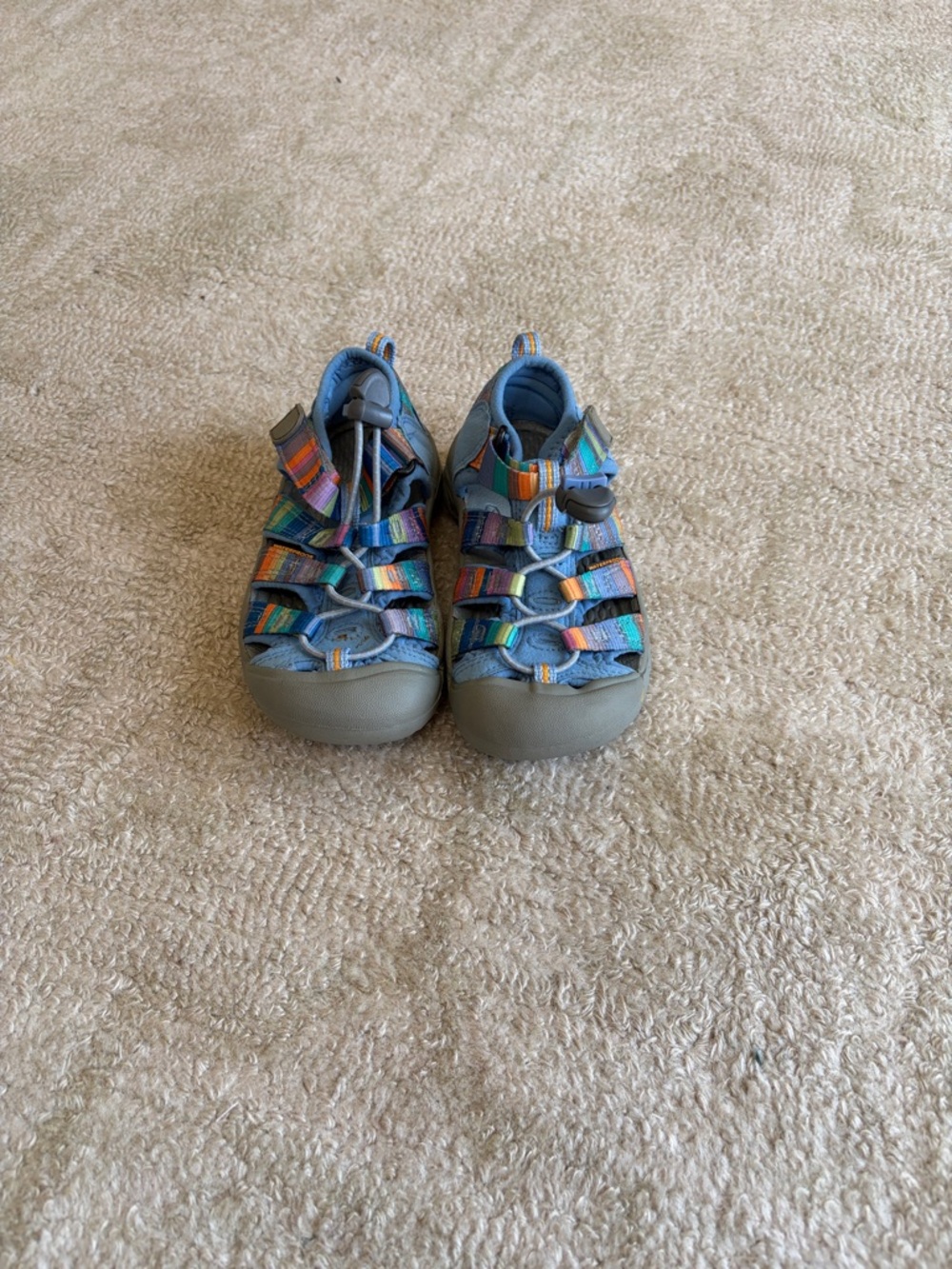 Keen Light Blue Kids Closed-Toe Sandals with Rainbow Straps